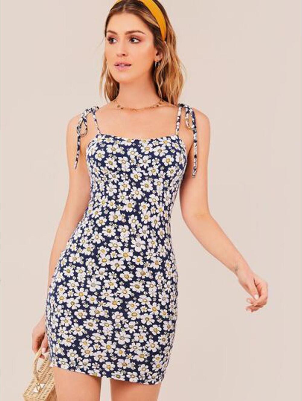 Floral Mini Dress with Tie Straps